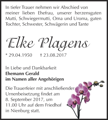 Traueranzeige von Elke Plagens von Super Sonntag Bernburg