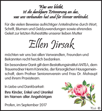 Traueranzeige von Ellen Jirsak von Mitteldeutsche Zeitung Zeitz