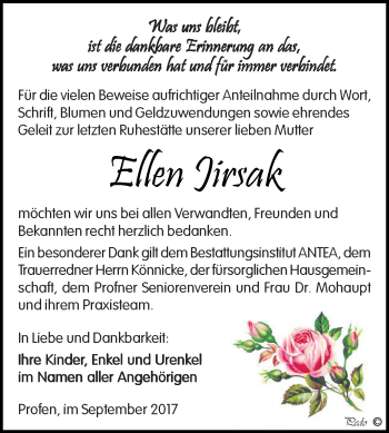 Traueranzeige von Ellen Jirsak von Super Sonntag Zeitz