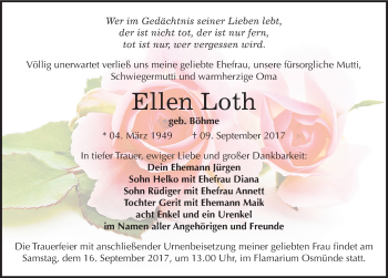 Traueranzeige von Ellen Loth von Mitteldeutsche Zeitung Halle/Saalkreis