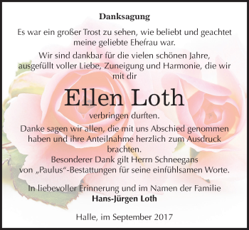 Traueranzeige von Ellen Loth von Mitteldeutsche Zeitung Halle/Saalkreis