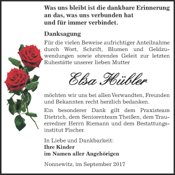 Traueranzeige von Elsa Hübler von Super Sonntag Zeitz