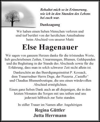 Traueranzeige von Else Hagenauer von WVG - Wochenspiegel Dessau / Köthen
