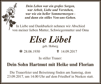 Traueranzeige von Else Löbel von WVG - Wochenspiegel Dessau / Köthen