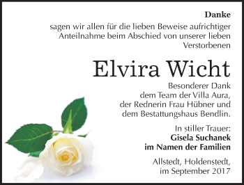 Traueranzeige von Elvira Wicht von Mitteldeutsche Zeitung Sangerhausen