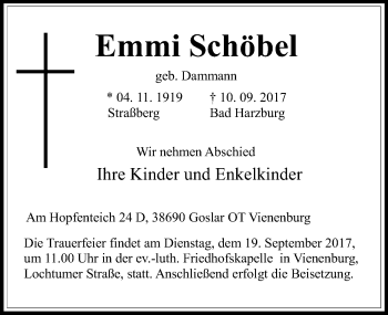 Traueranzeige von Emmi Schöbel von Mitteldeutsche Zeitung Quedlinburg