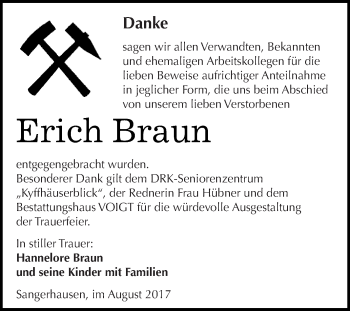 Traueranzeige von Erich Braun von WVG - Wochenspiegel SGH