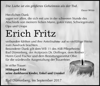 Traueranzeige von Erich Fritz von Mitteldeutsche Zeitung Merseburg/Querfurt