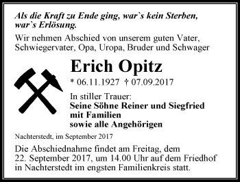 Traueranzeige von Erich Opitz von Mitteldeutsche Zeitung Aschersleben