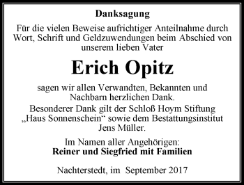 Traueranzeige von Erich Opitz von Mitteldeutsche Zeitung Aschersleben