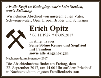 Traueranzeige von Erich Opitz von Super Sonntag Aschersleben