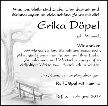 Traueranzeige von Erika Döpel von Mitteldeutsche Zeitung Sangerhausen