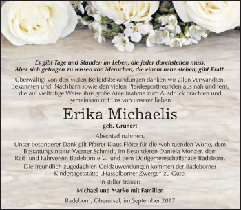 Traueranzeige von Erika Michaelis von WVG - Wochenspiegel Quedlinburg