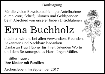 Traueranzeige von Erna Buchholz von Mitteldeutsche Zeitung Aschersleben