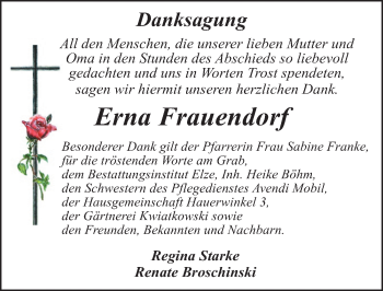 Traueranzeige von Erna Frauendorf von Mitteldeutsche Zeitung Dessau-Roßlau