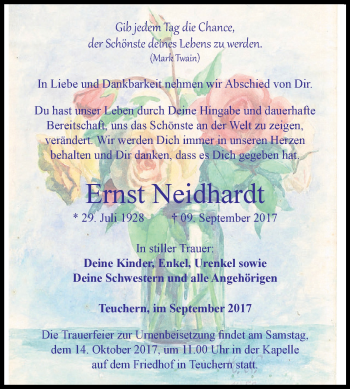 Traueranzeige von Ernst Neidhardt von WVG - Wochenspiegel NMB / WSF / ZTZ