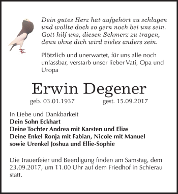 Traueranzeige von Erwin Degener von Mitteldeutsche Zeitung Bitterfeld