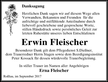 Traueranzeige von Erwin Fleischer von Mitteldeutsche Zeitung Dessau-Roßlau