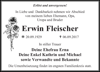 Traueranzeige von Erwin Fleischer von WVG - Wochenspiegel Dessau / Köthen