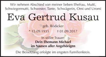 Traueranzeige von Eva Gertrud Kusau von Mitteldeutsche Zeitung Dessau-Roßlau