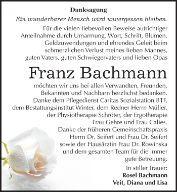 Traueranzeige von Franz Bachmann von Mitteldeutsche Zeitung Bitterfeld