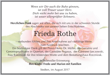 Traueranzeige von Frieda Rothe von Mitteldeutsche Zeitung Mansfelder Land