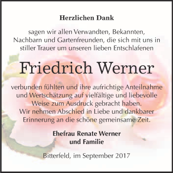 Traueranzeige von Friedrich Werner von WVG - Wochenspiegel Bitterfeld