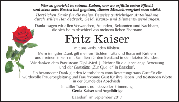 Traueranzeige von Fritz Kaiser von Mitteldeutsche Zeitung Köthen