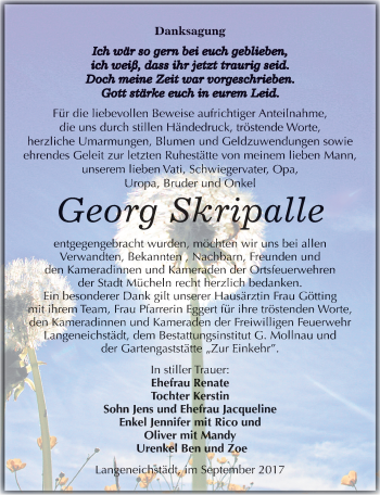 Traueranzeige von Georg Skripalle von Mitteldeutsche Zeitung Merseburg/Querfurt