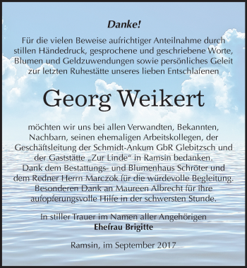 Traueranzeige von Georg Weikert von Mitteldeutsche Zeitung Bitterfeld