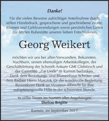 Traueranzeige von Georg Weikert von WVG - Wochenspiegel Bitterfeld