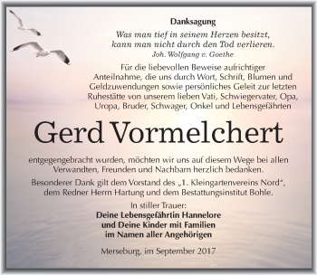 Traueranzeige von Gerd Vormelchert von Mitteldeutsche Zeitung Merseburg/Querfurt