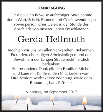 Traueranzeige von Gerda Hellmuth von Mitteldeutsche Zeitung Bernburg