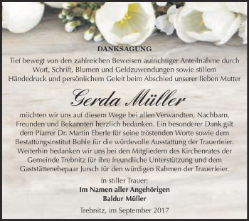 Traueranzeige von Gerda Müller von Super Sonntag Merseburg