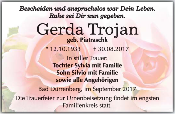 Traueranzeige von Gerda Trojan von Mitteldeutsche Zeitung Merseburg/Querfurt