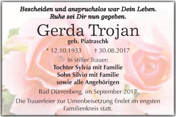 Traueranzeige von Gerda Trojan von Super Sonntag Merseburg
