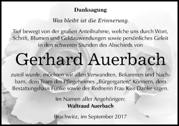 Traueranzeige von Gerhard Auerbach von Mitteldeutsche Zeitung Halle/Saalkreis