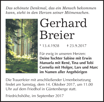 Traueranzeige von Gerhard Breier von Mitteldeutsche Zeitung Quedlinburg