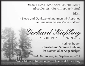 Traueranzeige von Gerhard Kießling von Super Sonntag Merseburg