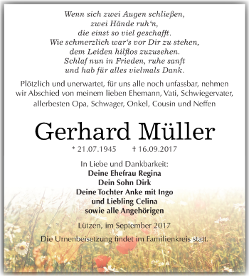 Traueranzeige von Gerhard Müller von Super Sonntag Merseburg
