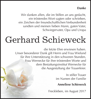 Traueranzeige von Gerhard Schieweck von Mitteldeutsche Zeitung Aschersleben