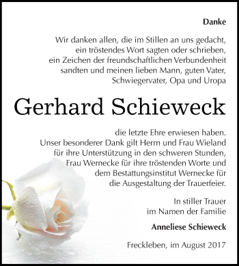 Traueranzeige von Gerhard Schieweck von Super Sonntag Aschersleben