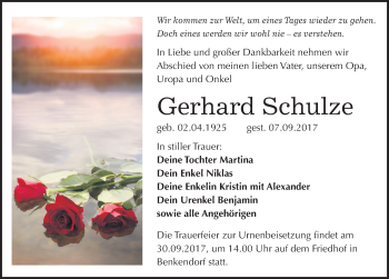 Traueranzeige von Gerhard Schulze von Mitteldeutsche Zeitung Halle/Saalkreis
