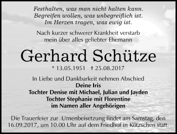 Traueranzeige von Gerhard Schütze von Mitteldeutsche Zeitung Merseburg/Querfurt