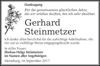 Traueranzeige von Gerhard Steinmetzer von Super Sonntag Merseburg