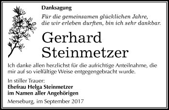 Traueranzeige von Gerhard Steinmetzer von Mitteldeutsche Zeitung Merseburg/Querfurt