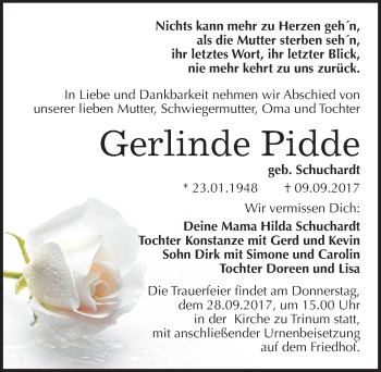 Traueranzeige von Gerlinde Pidde von Mitteldeutsche Zeitung Köthen