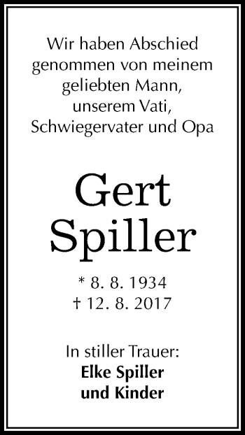Traueranzeige von Gert Spiller von Mitteldeutsche Zeitung Halle/Saalkreis