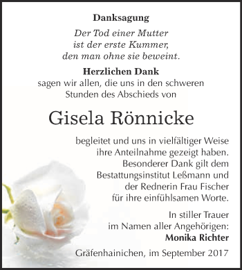 Traueranzeige von Gisela Rönnicke von WVG - Wochenspiegel Wittenberg