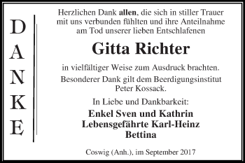 Traueranzeige von Gitta Richter von WVG - Wochenspiegel Dessau / Köthen
